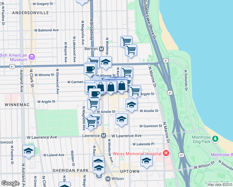 map of restaurants, bars, coffee shops, grocery stores, and more near in Chicago