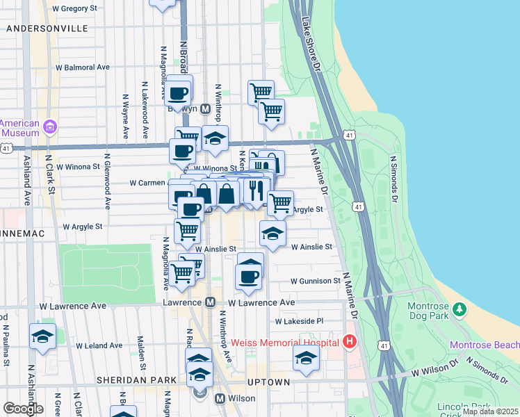map of restaurants, bars, coffee shops, grocery stores, and more near in Chicago
