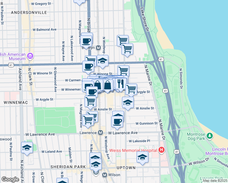 map of restaurants, bars, coffee shops, grocery stores, and more near in Chicago