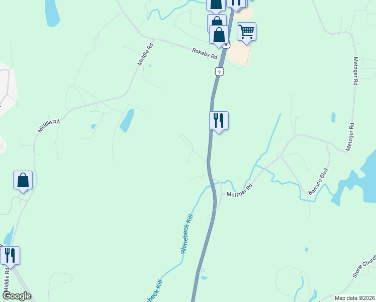 map of restaurants, bars, coffee shops, grocery stores, and more near 7137 Albany Post Road in Rhinebeck