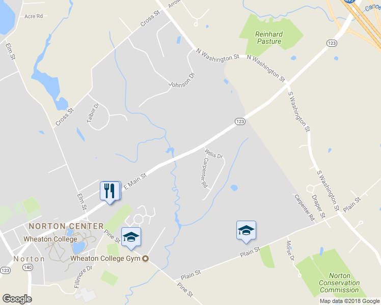 map of restaurants, bars, coffee shops, grocery stores, and more near 111 East Main Street in Norton