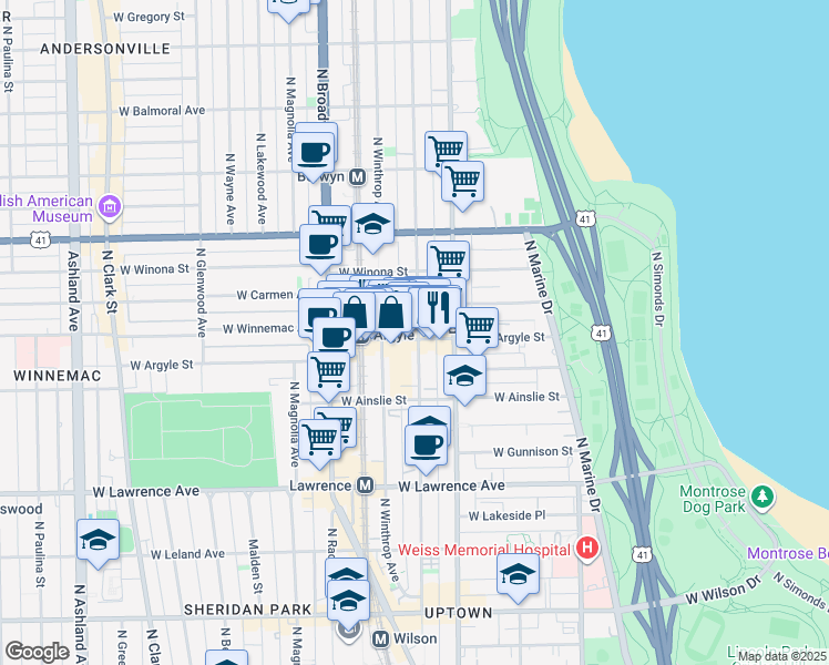 map of restaurants, bars, coffee shops, grocery stores, and more near in Chicago