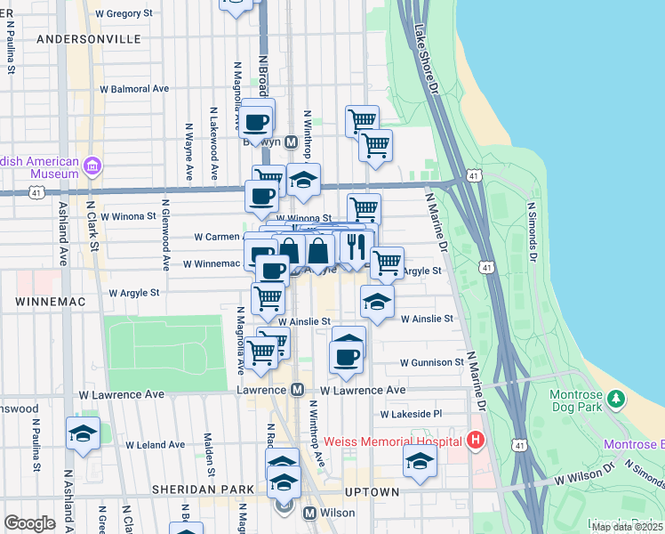 map of restaurants, bars, coffee shops, grocery stores, and more near in Chicago