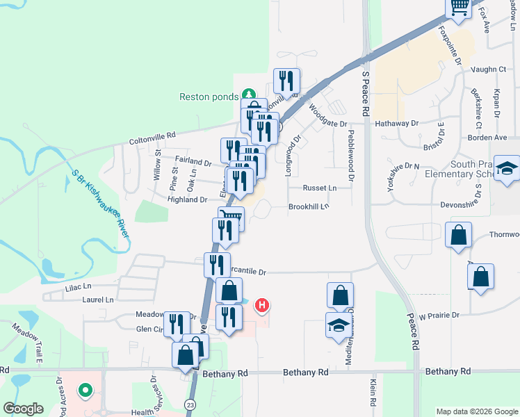 map of restaurants, bars, coffee shops, grocery stores, and more near 1881 Kerrybrook Court in Sycamore