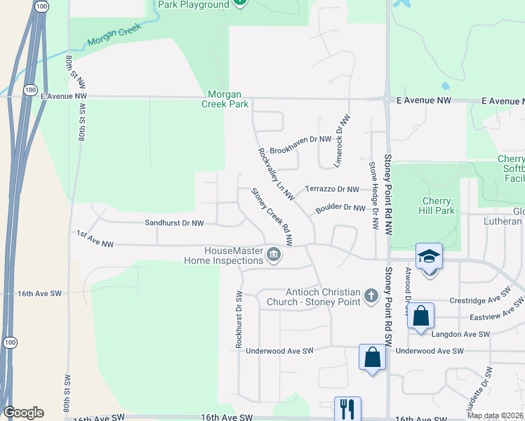map of restaurants, bars, coffee shops, grocery stores, and more near 127 Rock Ridge Road Northwest in Cedar Rapids