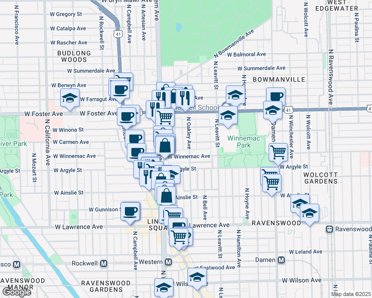 map of restaurants, bars, coffee shops, grocery stores, and more near in Chicago