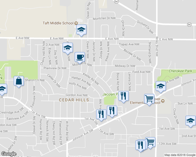 map of restaurants, bars, coffee shops, grocery stores, and more near 274 Jacolyn Drive Northwest in Cedar Rapids