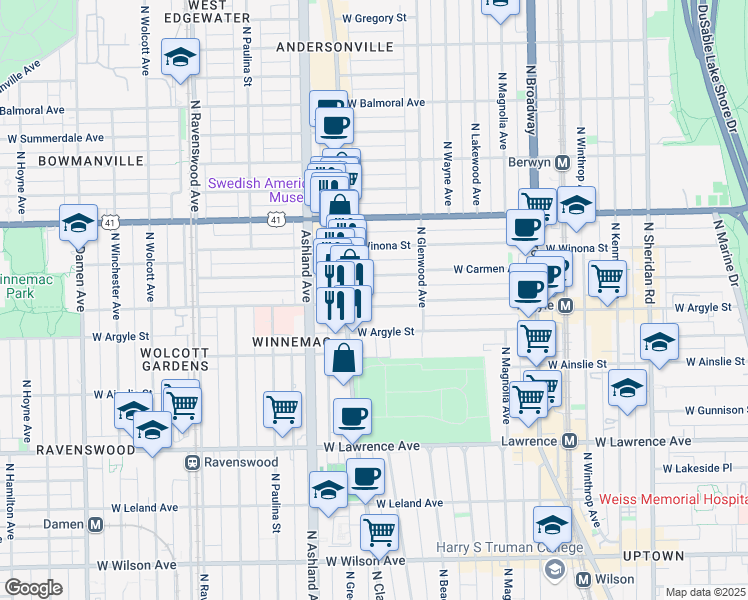 map of restaurants, bars, coffee shops, grocery stores, and more near in Chicago