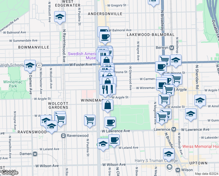 map of restaurants, bars, coffee shops, grocery stores, and more near in Chicago