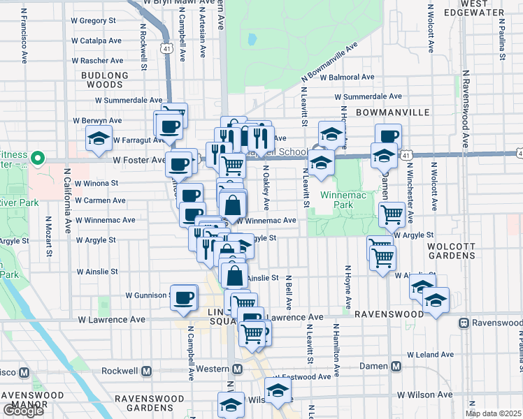 map of restaurants, bars, coffee shops, grocery stores, and more near in Chicago