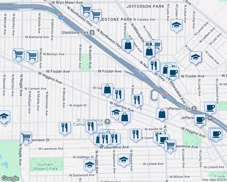 map of restaurants, bars, coffee shops, grocery stores, and more near in Chicago