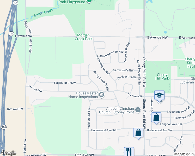 map of restaurants, bars, coffee shops, grocery stores, and more near 127 Rock Ridge Road Northwest in Cedar Rapids