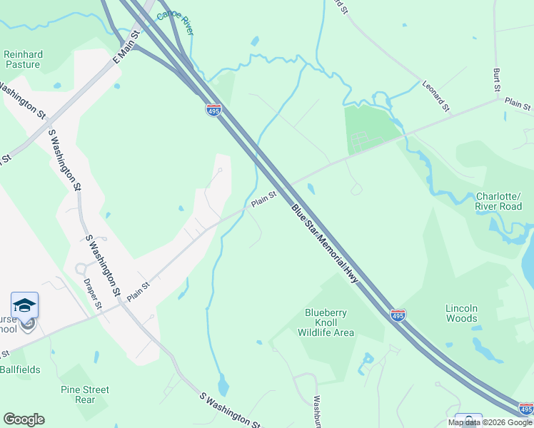 map of restaurants, bars, coffee shops, grocery stores, and more near 143 Plain Street in Norton