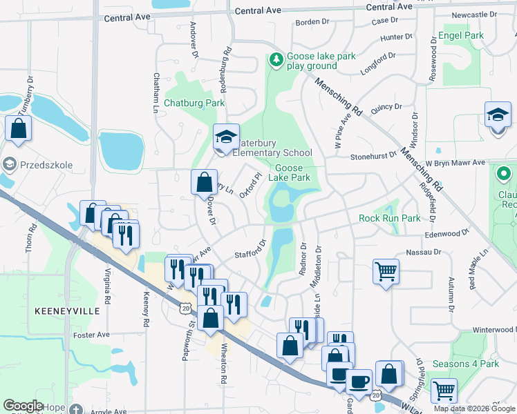 map of restaurants, bars, coffee shops, grocery stores, and more near 507 Dorchester Court in Roselle