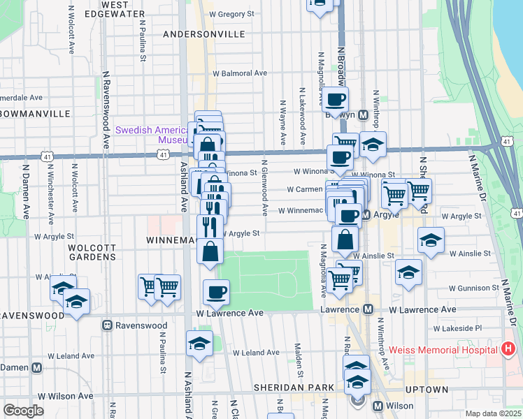 map of restaurants, bars, coffee shops, grocery stores, and more near in Chicago