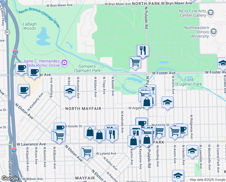 map of restaurants, bars, coffee shops, grocery stores, and more near West Carmen Avenue in Chicago