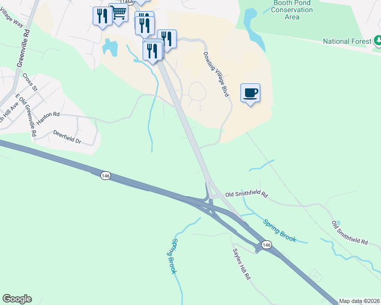 map of restaurants, bars, coffee shops, grocery stores, and more near 373 Eddie Dowling Highway in North Smithfield