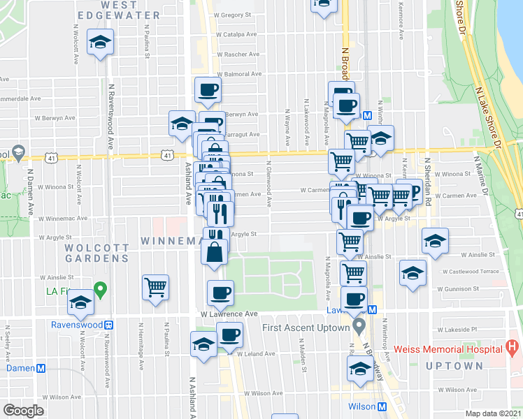 map of restaurants, bars, coffee shops, grocery stores, and more near in Chicago