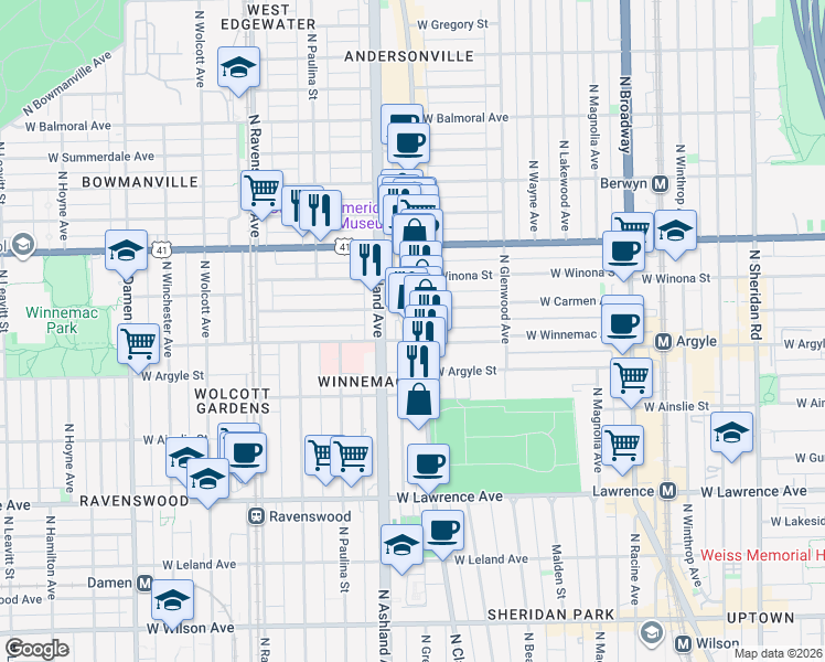 map of restaurants, bars, coffee shops, grocery stores, and more near 5044 North Clark Street in Chicago