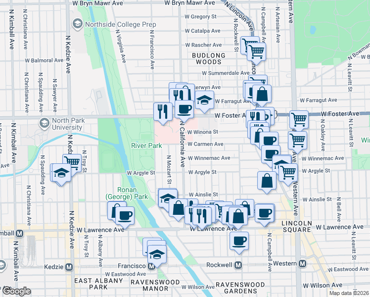 map of restaurants, bars, coffee shops, grocery stores, and more near in Chicago