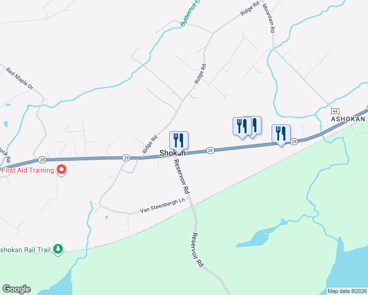 map of restaurants, bars, coffee shops, grocery stores, and more near 3188 New York 28 in Shokan