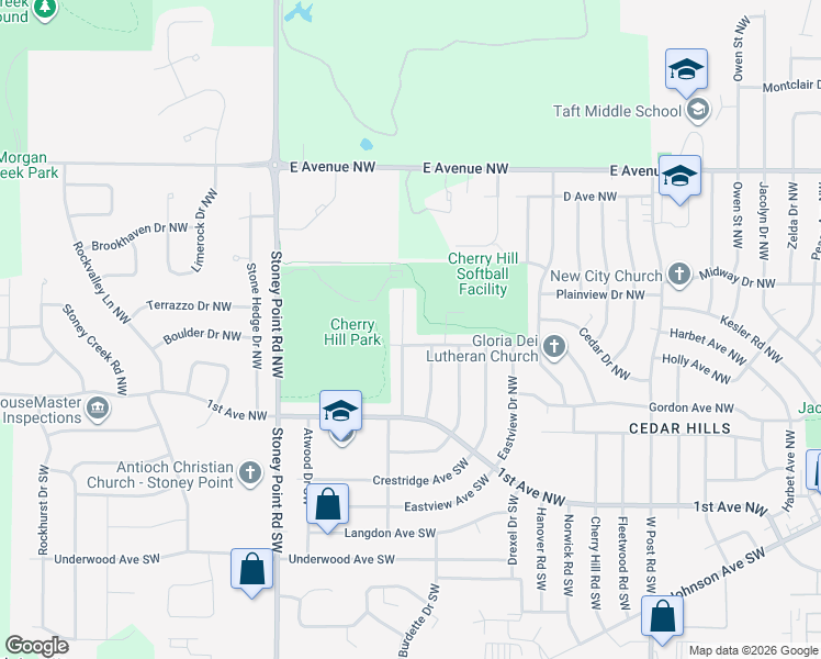 map of restaurants, bars, coffee shops, grocery stores, and more near 207 Broadmore Road Northwest in Cedar Rapids
