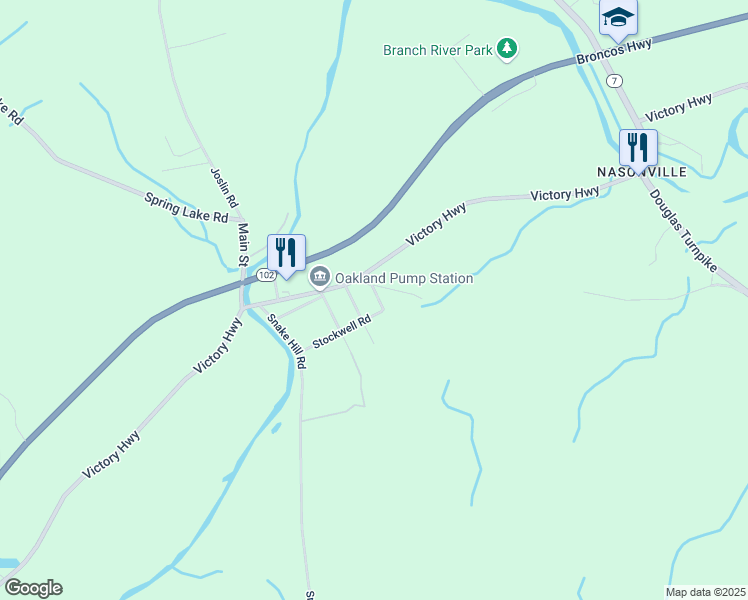 map of restaurants, bars, coffee shops, grocery stores, and more near 10 Woodside Road in Burrillville