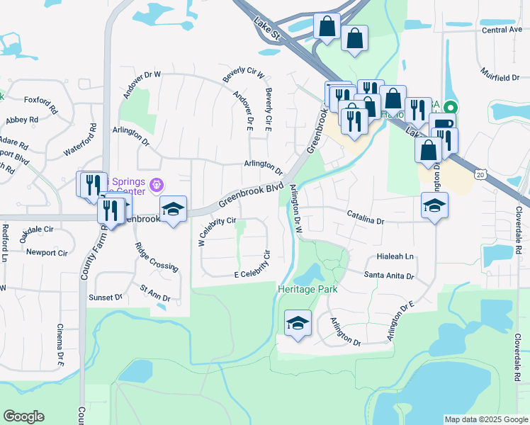 map of restaurants, bars, coffee shops, grocery stores, and more near 1506 Grant Court in Hanover Park