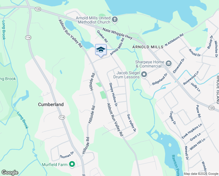 map of restaurants, bars, coffee shops, grocery stores, and more near 76 Sleepy Hollow Drive in Cumberland