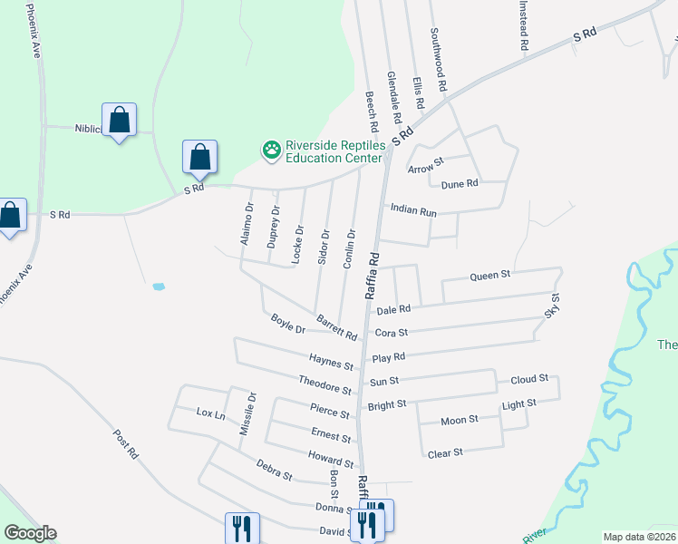 map of restaurants, bars, coffee shops, grocery stores, and more near 26 Conlin Drive in Enfield