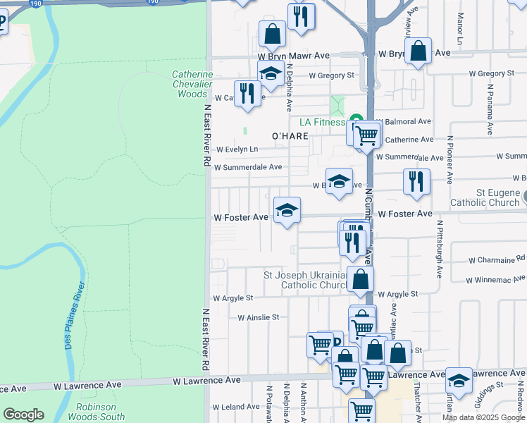 map of restaurants, bars, coffee shops, grocery stores, and more near 5218 North Potawatomie Avenue in Chicago