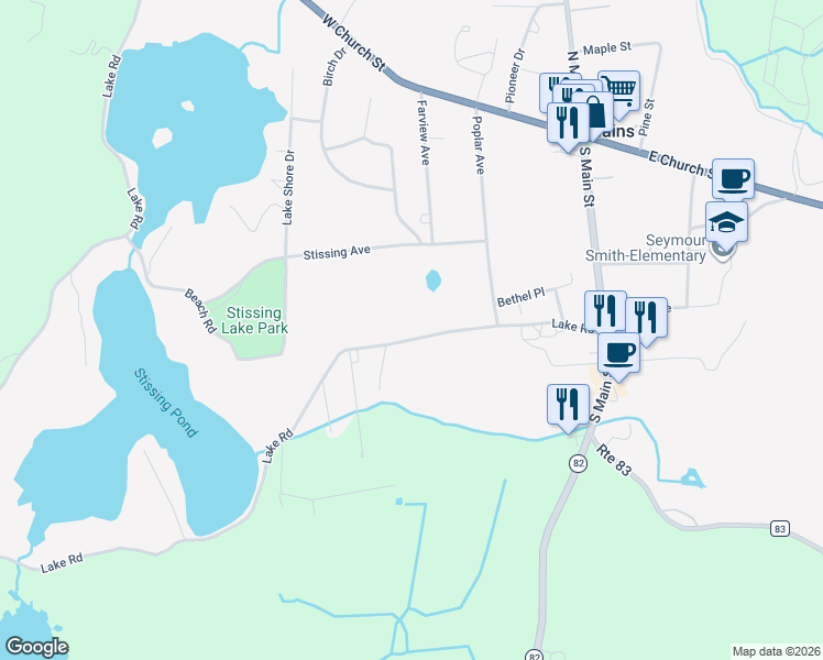 map of restaurants, bars, coffee shops, grocery stores, and more near 82 Lake Road in Pine Plains