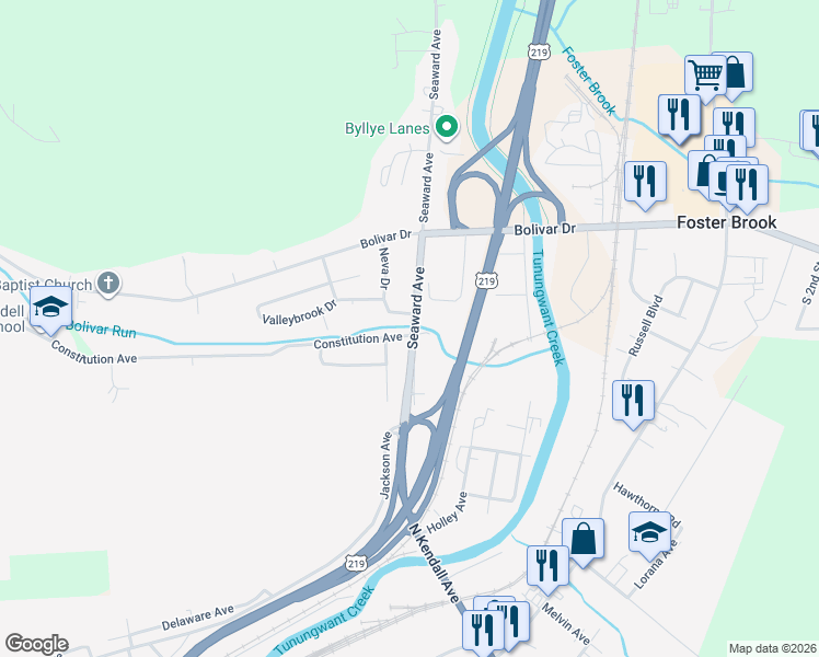 map of restaurants, bars, coffee shops, grocery stores, and more near Northgate Dr in Bradford
