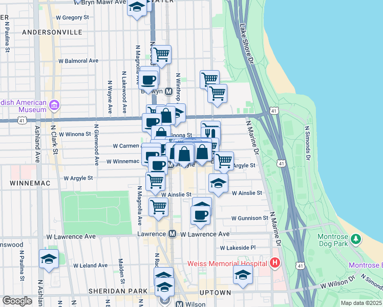 map of restaurants, bars, coffee shops, grocery stores, and more near 5048 North Kenmore Avenue in Chicago