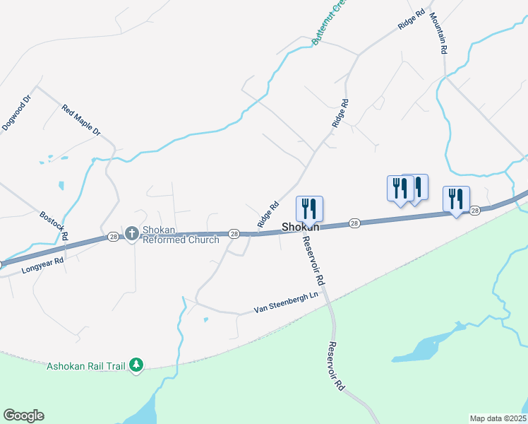 map of restaurants, bars, coffee shops, grocery stores, and more near 15 Ridge Road in Shokan