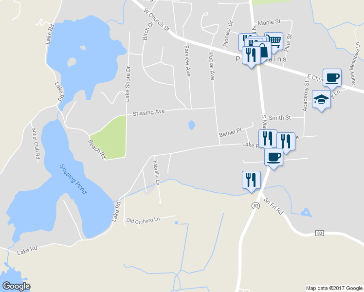 map of restaurants, bars, coffee shops, grocery stores, and more near 82 Lake Road in Pine Plains