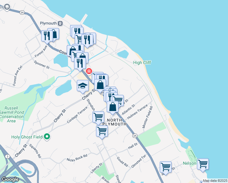 map of restaurants, bars, coffee shops, grocery stores, and more near 12 Magoni Terrace in Plymouth