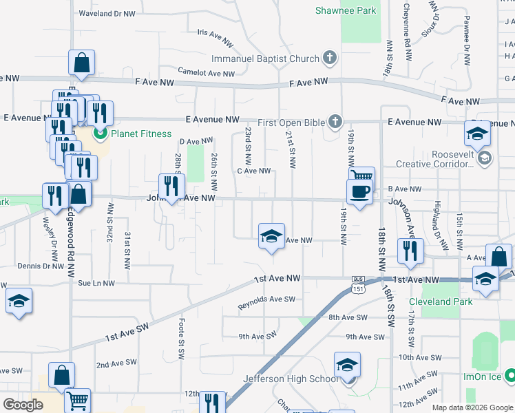 map of restaurants, bars, coffee shops, grocery stores, and more near in Cedar Rapids