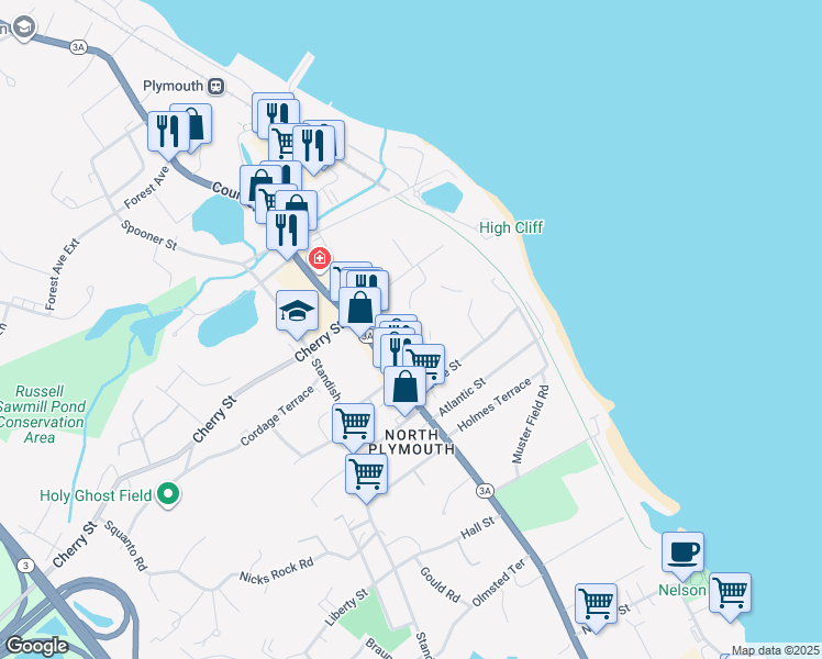 map of restaurants, bars, coffee shops, grocery stores, and more near 12 Magoni Terrace in Plymouth