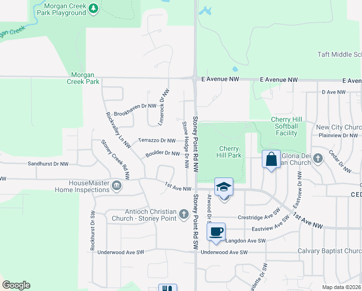 map of restaurants, bars, coffee shops, grocery stores, and more near 6620 Terrazzo Drive Northwest in Cedar Rapids