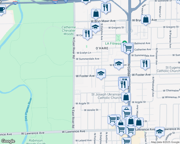 map of restaurants, bars, coffee shops, grocery stores, and more near 5218 North Potawatomie Avenue in Chicago