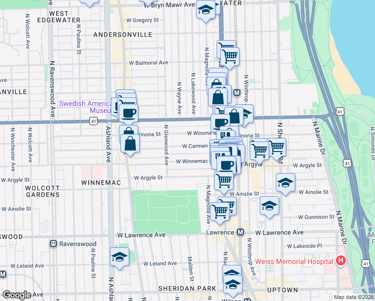 map of restaurants, bars, coffee shops, grocery stores, and more near 1313 West Carmen Avenue in Chicago