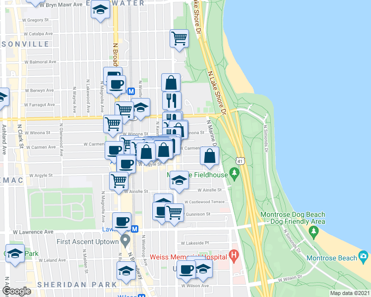 map of restaurants, bars, coffee shops, grocery stores, and more near 932 West Carmen Avenue in Chicago