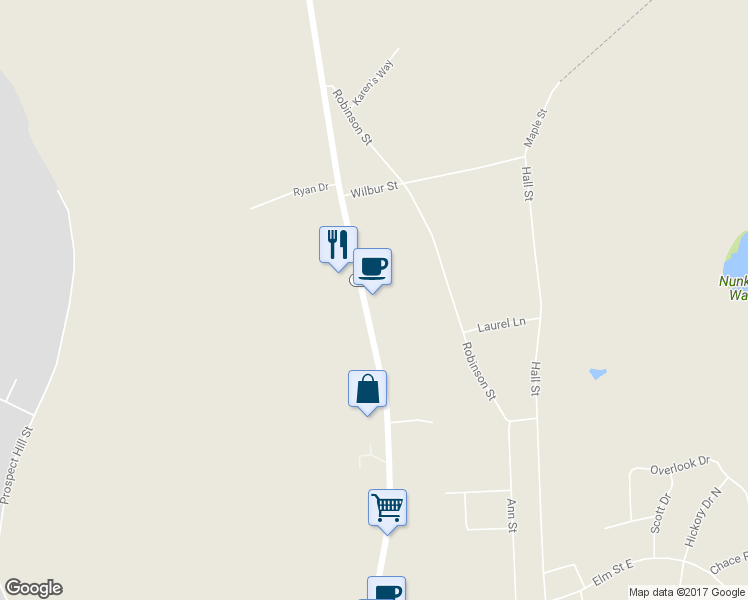 map of restaurants, bars, coffee shops, grocery stores, and more near 1701 Broadway in Raynham