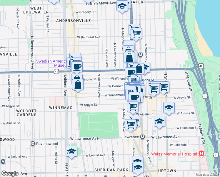 map of restaurants, bars, coffee shops, grocery stores, and more near 1313 West Carmen Avenue in Chicago