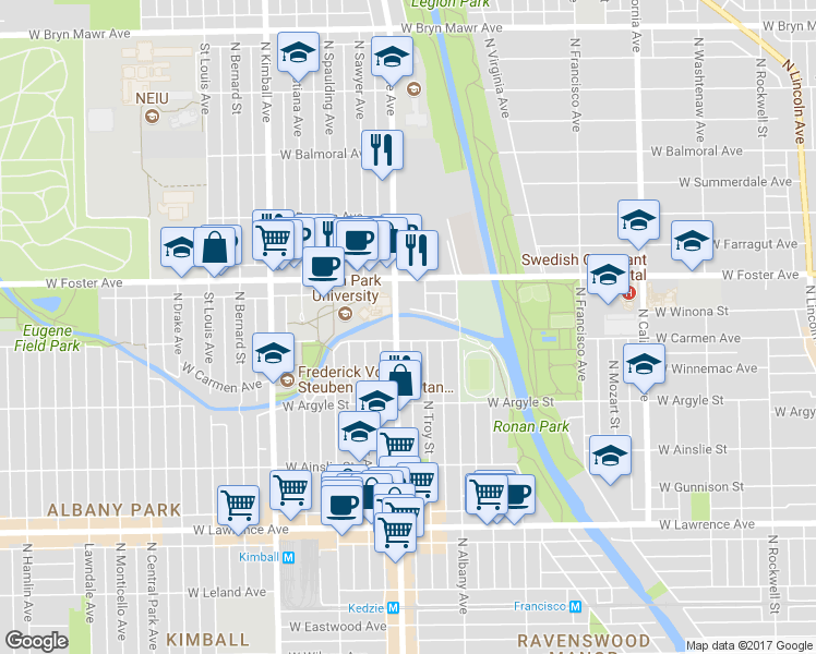 map of restaurants, bars, coffee shops, grocery stores, and more near 3146 W Carmen Ave in Chicago