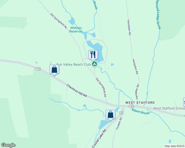 map of restaurants, bars, coffee shops, grocery stores, and more near 36 Old Springfield Road in Stafford