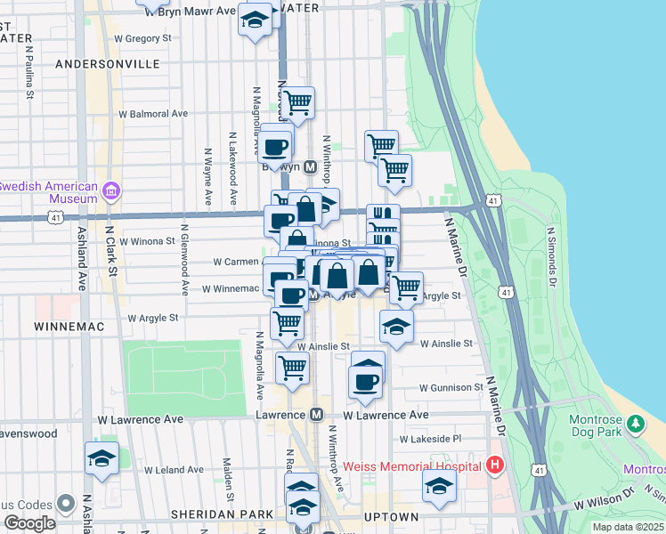 map of restaurants, bars, coffee shops, grocery stores, and more near 5048 North Kenmore Avenue in Chicago
