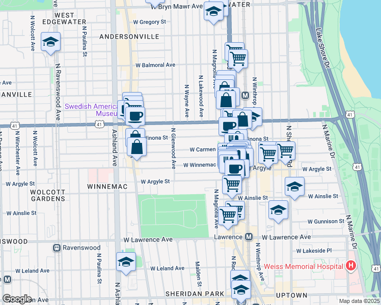 map of restaurants, bars, coffee shops, grocery stores, and more near 1319 West Carmen Avenue in Chicago