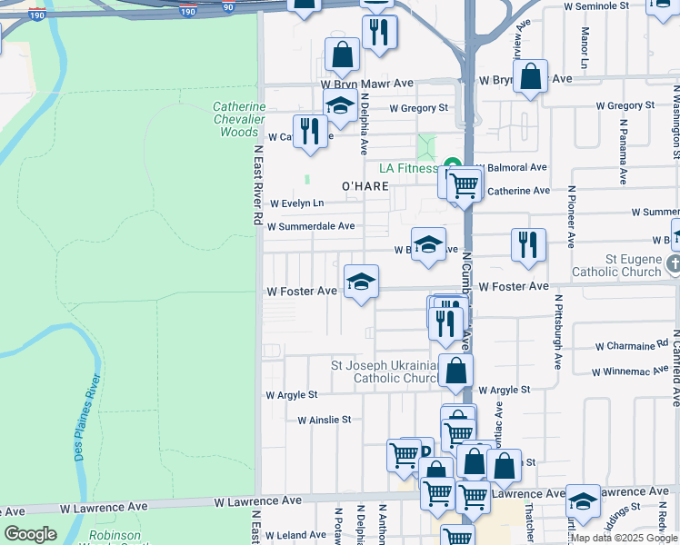 map of restaurants, bars, coffee shops, grocery stores, and more near 5218 North Potawatomie Avenue in Chicago